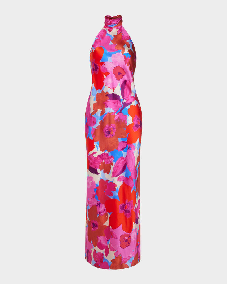 Tatiana Floral-Print Halter Column Gown
